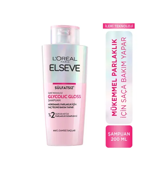 L'Oreal Paris Elseve Glycolic Gloss Mükemmel Parlaklık için Bakım Yapan Şampuan 200 ml